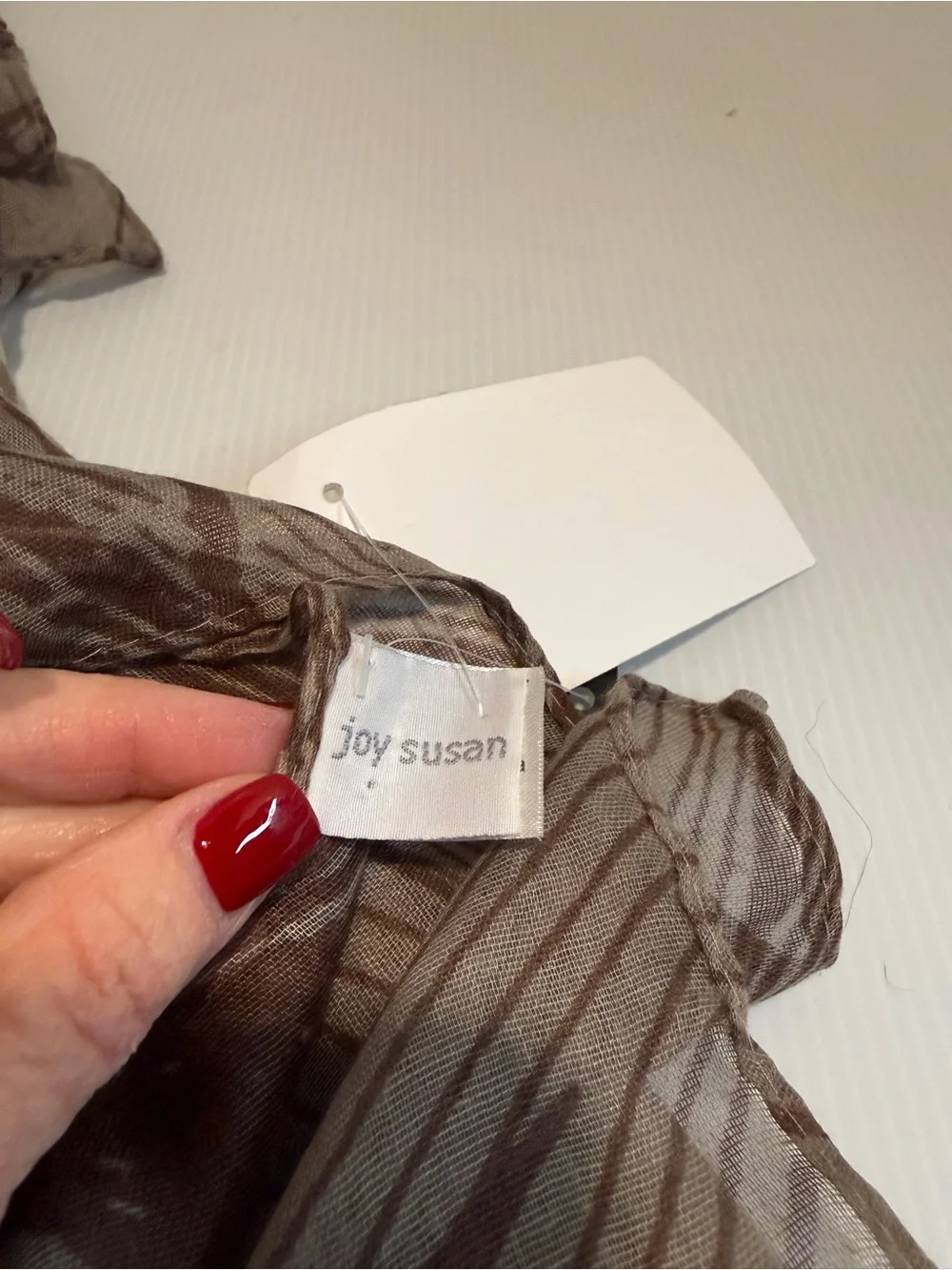 Joy Susan Cream & Espresso Brown Sketch Floral Botanical Scarf Wrap